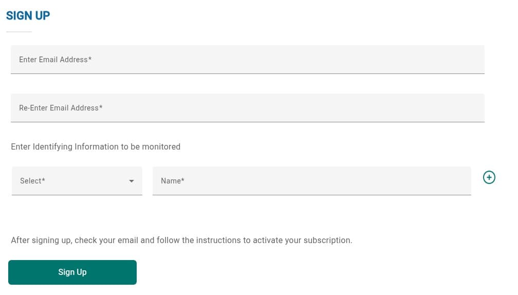 Clark County Recording Notification Service sign-up form with two email address fields, a Select menu beside a Name field, and a Sign Up button